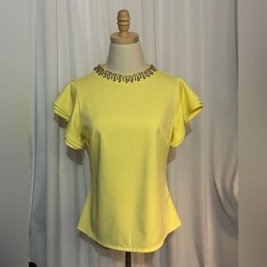 Bright Yellow Blouse with Rhinestone Collar
